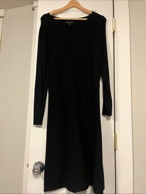 Banana Republic Black Long-Sleeve Knit Midi Dress